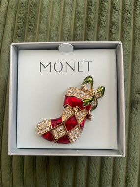 Monet Christmas Stocking Brooch